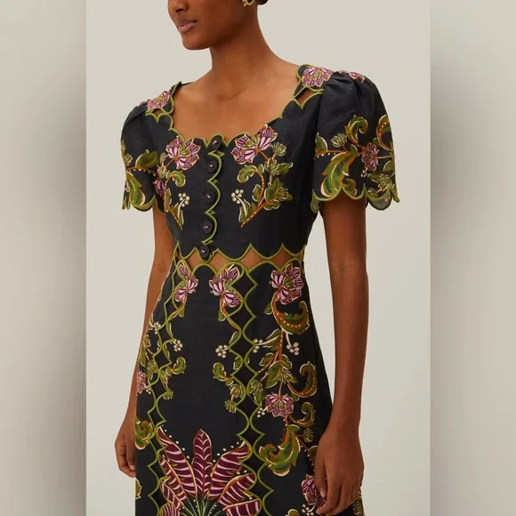 FARM RIO Black Ravenala Short Sleeve Maxi Dress, Size XX-Small, $320 - Picture 4 of 10